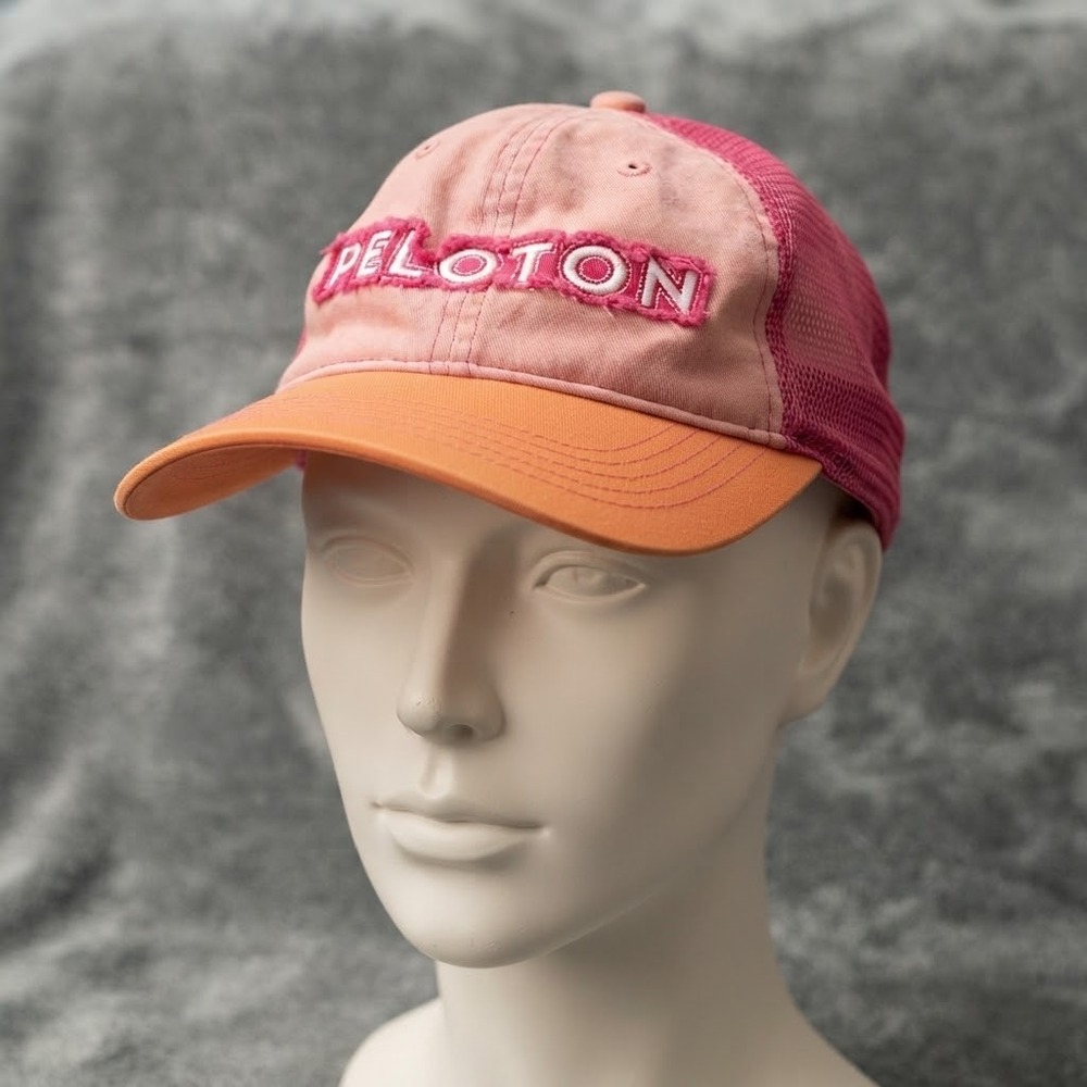 Peloton Pink Orange Mesh Adjustable Embroidered Logo Workout Cap Sporty Active